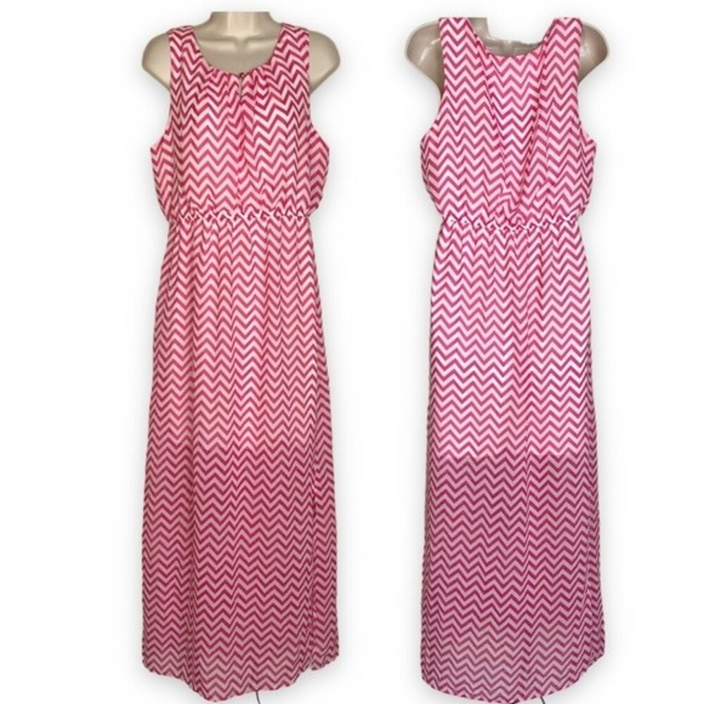 Delirious Los Angeles Maxi Dress Pink White Chevron Sleeveless Women Size Large